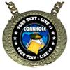Express Medals Custom Cornhole Bag Toss Champ Chain Trophy with 2 Lines of Personalized Text on a Large Rigid Plastic Award Medal and 34 Inch Long Gold Color Neck Chain. FCL455 view 2