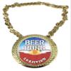 Express Medals Custom Beer Pong Champ Chain Trophy with 2 Lines of Personalized Text on a Large Rigid Plastic Award Medal and 34 Inch Long Gold Color Neck Chain. Beerpong view 1
