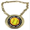 Express Medals Custom Flame Softball Champ Chain Trophy with 2 Lines of Personalized Text on a Large Rigid Plastic Award Medal and 34 Inch Long Gold Color Neck Chain. EMFCL805 view 1