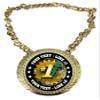 Express Medals Custom Top Sales Salesperson Champ Chain Trophy with 2 Lines of Personalized Text on a Large Rigid Plastic Award Medal and 34 Inch Long Gold Color Neck Chain. FCL567 view 1