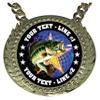 Express Medals Custom Bass Fishing Champ Chain Trophy with 2 Lines of Personalized Text on a Large Rigid Plastic Award Medal and 34 Inch Long Gold Color Neck Chain. FCL470 view 2