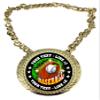 Express Medals Custom Baseball Champ Chain Trophy with 2 Lines of Personalized Text on a Large Rigid Plastic Award Medal and 34 Inch Long Gold Color Neck Chain. FCL410 view 1