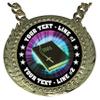 Express Medals Custom Holy Bible Religious Champ Chain Trophy with 2 Lines of Personalized Text on a Large Rigid Plastic Award Medal and 34 Inch Long Gold Color Neck Chain. MY408 view 2