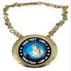 Express Medals Custom Fishing Fisherman Champ Chain Trophy with 2 Lines of Personalized Text on a Large Rigid Plastic Award Medal and 34 Inch Long Gold Color Neck Chain. MY421 view 1