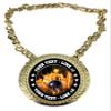 Express Medals Custom Flame Bowling Champ Chain Trophy with 2 Lines of Personalized Text on a Large Rigid Plastic Award Medal and 34 Inch Long Gold Color Neck Chain. EMFCL818 view 1