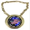 Express Medals Custom USA American Flag Champ Chain Trophy with 2 Lines of Personalized Text on a Large Rigid Plastic Award Medal and 34 Inch Long Gold Color Neck Chain. FCL570 view 1