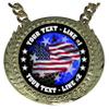 Express Medals Custom USA American Flag Champ Chain Trophy with 2 Lines of Personalized Text on a Large Rigid Plastic Award Medal and 34 Inch Long Gold Color Neck Chain. FCL570 view 2