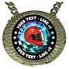Express Medals Custom Auto Racing Flag Helmet Champ Chain Trophy with 2 Lines of Personalized Text on a Large Rigid Plastic Award Medal and 34 Inch Long Gold Color Neck Chain. MY436 view 2
