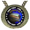 Express Medals Custom Literature Scholastic Champ Chain Trophy with 2 Lines of Personalized Text on a Large Rigid Plastic Award Medal and 34 Inch Long Gold Color Neck Chain. FCL506 view 2