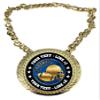 Express Medals Custom Football Champ Chain Trophy with 2 Lines of Personalized Text on a Large Rigid Plastic Award Medal and 34 Inch Long Gold Color Neck Chain. EG28 view 1