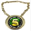 Express Medals Custom 5K Run Race Walk Champ Chain Trophy with 2 Lines of Personalized Text on a Large Rigid Plastic Award Medal and 34 Inch Long Gold Color Neck Chain. FCL578 view 1