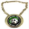 Express Medals Custom Soccer Champ Chain Trophy with 2 Lines of Personalized Text on a Large Rigid Plastic Award Medal and 34 Inch Long Gold Color Neck Chain. FCL542 view 1