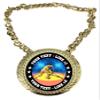 Express Medals Custom Wrestling Champ Chain Trophy with 2 Lines of Personalized Text on a Large Rigid Plastic Award Medal and 34 Inch Long Gold Color Neck Chain. D90 view 1
