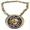 Express Medals Custom MVP Most Valuable Player Champ Chain Trophy with 2 Lines of Personalized Text on a Large Rigid Plastic Award Medal and 34 Inch Long Gold Color Neck Chain. MVP view 1