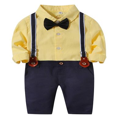 Abolai Gentleman Suspender Outfits Suit with Bowtie for Toddler Boys 3Pcs Woven Shirt and Pants Yellow 100