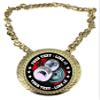 Express Medals Custom Weight Lifting Lifter Champ Chain Trophy with 2 Lines of Personalized Text on a Large Rigid Plastic Award Medal and 34 Inch Long Gold Color Neck Chain. FCL574 view 1