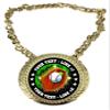 Express Medals Custom Baseball Glove Champ Chain Trophy with 2 Lines of Personalized Text on a Large Rigid Plastic Award Medal and 34 Inch Long Gold Color Neck Chain. FCL408 view 1