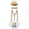 IBTOM CASTLE Baby Boys Girls First Birthday Photography Cake Smash Outits One Crown Dress Up Things King of The Jungle Fishing Party 4PCS Diaper Cover Bowtie Suspenders Headbands White 12-18 Months view 1
