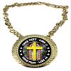 Express Medals Custom Religious Cross Champ Chain Trophy with 2 Lines of Personalized Text on a Large Rigid Plastic Award Medal and 34 Inch Long Gold Color Neck Chain. FCL528 view 1