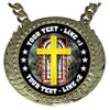 Express Medals Custom Religious Cross Champ Chain Trophy with 2 Lines of Personalized Text on a Large Rigid Plastic Award Medal and 34 Inch Long Gold Color Neck Chain. FCL528 view 2