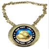 Express Medals Custom Scholastic Book Lamp Champ Chain Trophy with 2 Lines of Personalized Text on a Large Rigid Plastic Award Medal and 34 Inch Long Gold Color Neck Chain. D40 view 1