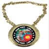 Express Medals Custom Cycling Champ Chain Trophy with 2 Lines of Personalized Text on a Large Rigid Plastic Award Medal and 34 Inch Long Gold Color Neck Chain. FCL449 view 1