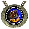 Express Medals Custom Cycling Champ Chain Trophy with 2 Lines of Personalized Text on a Large Rigid Plastic Award Medal and 34 Inch Long Gold Color Neck Chain. FCL449 view 2