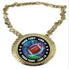 Express Medals Custom Football Champ Chain Trophy with 2 Lines of Personalized Text on a Large Rigid Plastic Award Medal and 34 Inch Long Gold Color Neck Chain. MY422 view 1