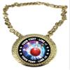 Express Medals Custom Bowling Champ Chain Trophy with 2 Lines of Personalized Text on a Large Rigid Plastic Award Medal and 34 Inch Long Gold Color Neck Chain. MY411 view 1