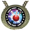Express Medals Custom Bowling Champ Chain Trophy with 2 Lines of Personalized Text on a Large Rigid Plastic Award Medal and 34 Inch Long Gold Color Neck Chain. MY411 view 2