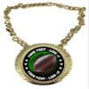 Express Medals Custom Football Champ Chain Trophy with 2 Lines of Personalized Text on a Large Rigid Plastic Award Medal and 34 Inch Long Gold Color Neck Chain. FCL475 view 1
