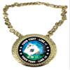 Express Medals Custom Texas Holdem Poker Champ Chain Trophy with 2 Lines of Personalized Text on a Large Rigid Plastic Award Medal and 34 Inch Long Gold Color Neck Chain. MY468 view 1