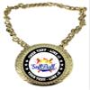 Express Medals Custom Softball Champ Chain Trophy with 2 Lines of Personalized Text on a Large Rigid Plastic Award Medal and 34 Inch Long Gold Color Neck Chain. EG190 view 1