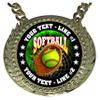 Express Medals Custom Softball Glove Champ Chain Trophy with 2 Lines of Personalized Text on a Large Rigid Plastic Award Medal and 34 Inch Long Gold Color Neck Chain. FCL547 view 2