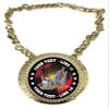 Express Medals Custom Art Champ Chain Trophy with 2 Lines of Personalized Text on a Large Rigid Plastic Award Medal and 34 Inch Long Gold Color Neck Chain. FCL405 view 1