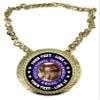 Express Medals Custom Educatonal Achievement Champ Chain Trophy with 2 Lines of Personalized Text on a Large Rigid Plastic Award Medal and 34 Inch Long Gold Color Neck Chain. FCL465 view 1