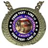 Express Medals Custom Educatonal Achievement Champ Chain Trophy with 2 Lines of Personalized Text on a Large Rigid Plastic Award Medal and 34 Inch Long Gold Color Neck Chain. FCL465 view 2