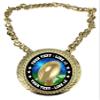 Express Medals Custom Football Champ Chain Trophy with 2 Lines of Personalized Text on a Large Rigid Plastic Award Medal and 34 Inch Long Gold Color Neck Chain. D20 view 1