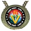 Express Medals Custom Victory Torch Champ Chain Trophy with 2 Lines of Personalized Text on a Large Rigid Plastic Award Medal and 34 Inch Long Gold Color Neck Chain. MY451 view 2