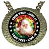 Express Medals Custom Santa Claus Christmas Champ Chain Trophy with 2 Lines of Personalized Text on a Large Rigid Plastic Award Medal and 34 Inch Long Gold Color Neck Chain. MY481 view 2