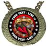 Express Medals Custom Chili Cook Off Champ Chain Trophy with 2 Lines of Personalized Text on a Large Rigid Plastic Award Medal and 34 Inch Long Gold Color Neck Chain. FCL437 view 2