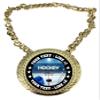 Express Medals Custom Hockey Champ Chain Trophy with 2 Lines of Personalized Text on a Large Rigid Plastic Award Medal and 34 Inch Long Gold Color Neck Chain. EG140 view 1