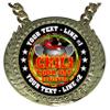 Express Medals Custom Chili Cook Off Champ Chain Trophy with 2 Lines of Personalized Text on a Large Rigid Plastic Award Medal and 34 Inch Long Gold Color Neck Chain. Chili view 2