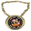 Express Medals Custom Wrestling Wrestler Champ Chain Trophy with 2 Lines of Personalized Text on a Large Rigid Plastic Award Medal and 34 Inch Long Gold Color Neck Chain. FCL576 view 1