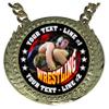 Express Medals Custom Wrestling Wrestler Champ Chain Trophy with 2 Lines of Personalized Text on a Large Rigid Plastic Award Medal and 34 Inch Long Gold Color Neck Chain. FCL576 view 2