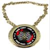 Express Medals Custom Auto Racing Flags Champ Chain Trophy with 2 Lines of Personalized Text on a Large Rigid Plastic Award Medal and 34 Inch Long Gold Color Neck Chain. FCL436 view 1