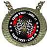 Express Medals Custom Auto Racing Flags Champ Chain Trophy with 2 Lines of Personalized Text on a Large Rigid Plastic Award Medal and 34 Inch Long Gold Color Neck Chain. FCL436 view 2