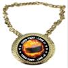 Express Medals Custom Flame Hockey Champ Chain Trophy with 2 Lines of Personalized Text on a Large Rigid Plastic Award Medal and 34 Inch Long Gold Color Neck Chain. EMFCL800 view 1