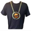 Express Medals Custom Flame Hockey Champ Chain Trophy with 2 Lines of Personalized Text on a Large Rigid Plastic Award Medal and 34 Inch Long Gold Color Neck Chain. EMFCL800 view 3
