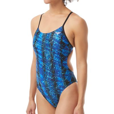 The Finals Women's Swanback Athletic One Piece Swimsuit, Blue/Edge, 32